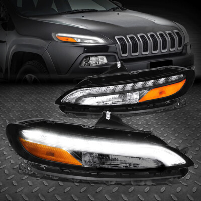 [LED DRL] ДЛЯ 14-18 ГАБАРИТНЫХ ОГНЕЙ УКАЗАТЕЛЯ ПОВОРОТА JEEP CHEROKEE ХРОМ/ЯНТАРНЫЙ