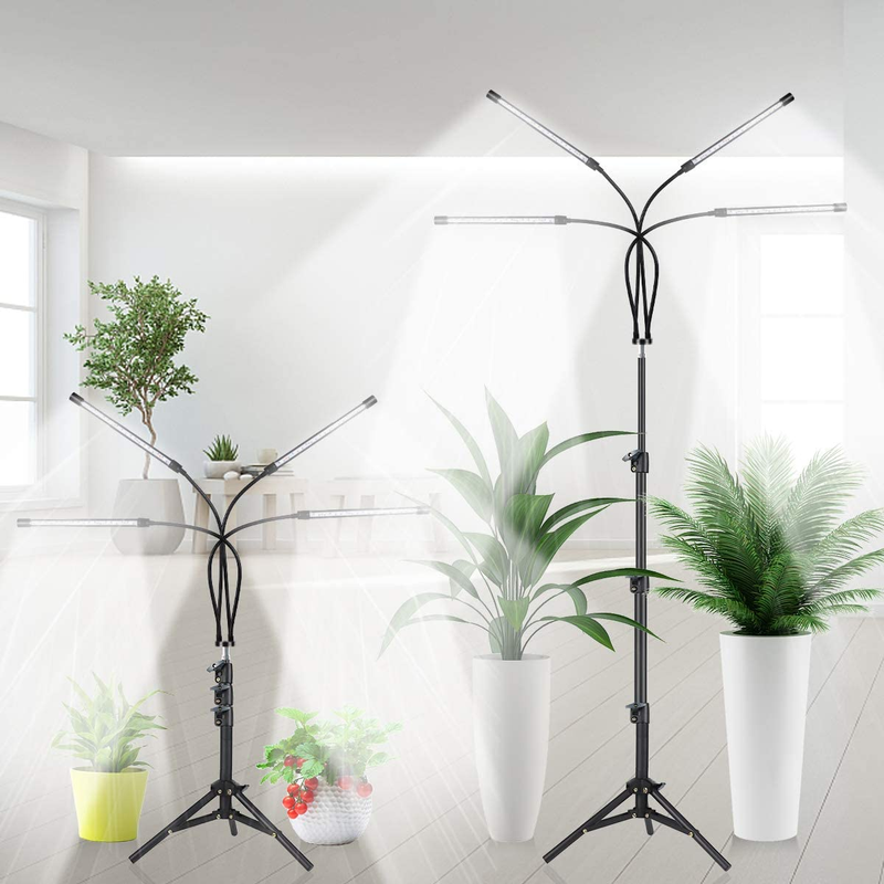 GHodec 4-Head Grow Light with Stand, 80 LED 5500K Full Spectrum Floor Plant Ligh