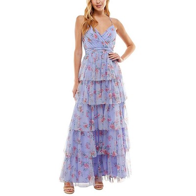City Studio Womens Purple Floral Print Gown Evening Dress Juniors 1/2 BHFO 6514