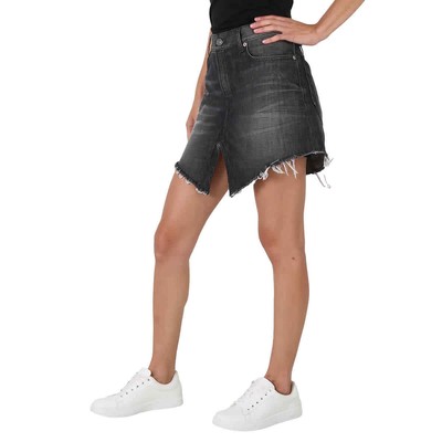Pre-owned Balenciaga Ladies Cotton Denim Cut-up Mini Skirt, Brand Size 36 (us Size 6) In Black