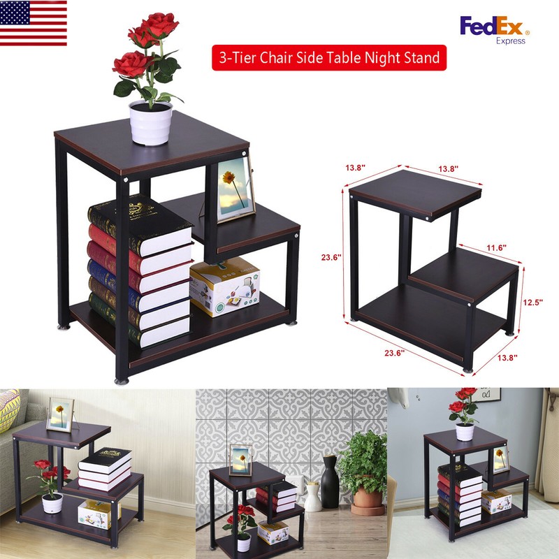 3-Tier Layer Rustic End Table Chair Side Table Night Stand Storage Shelf USA