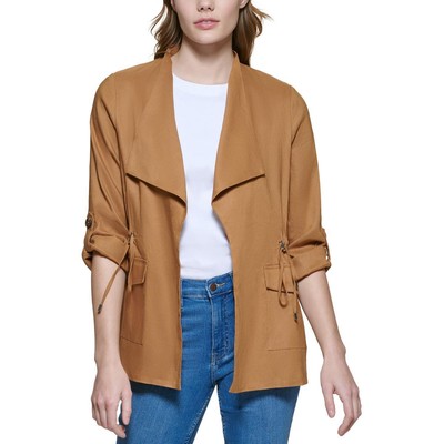 

Женский коричневый льняной блейзер с завязками на талии и открытым передом Calvin Klein  BHFO 0046, Luggage