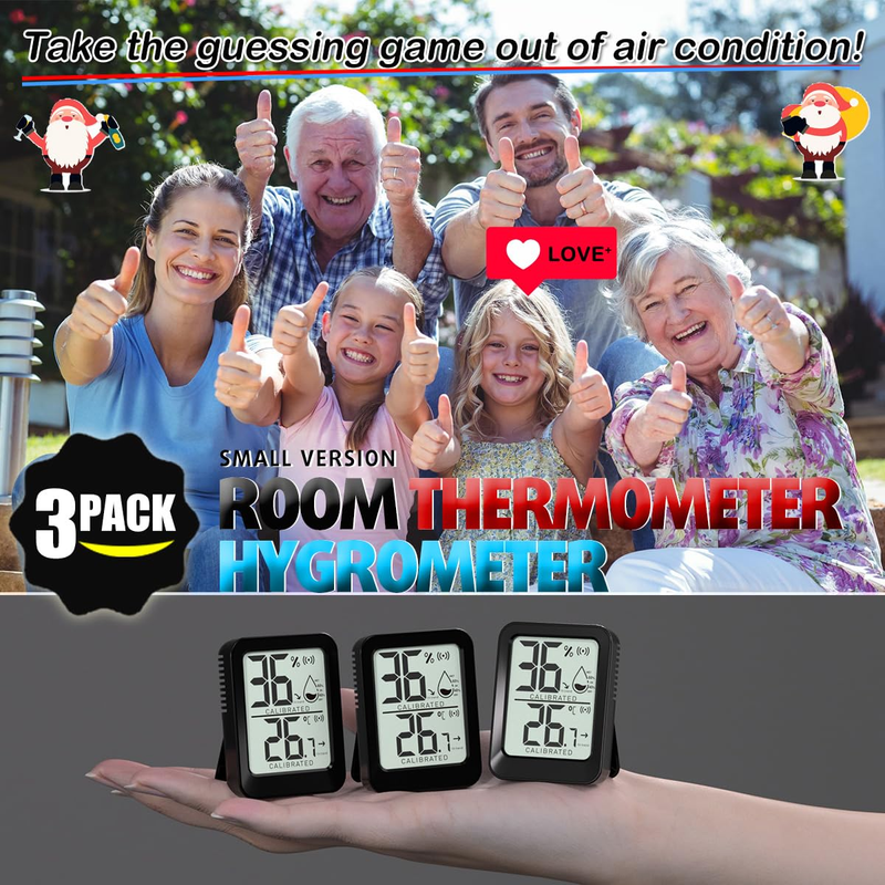 3-Pack Mini Room Thermometer Indoor Hygrometer Humidity Meter, Digital Temperatu