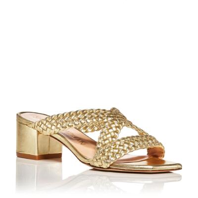 

Stuart Weitzman Женские босоножки на блочном каблуке Rosie 50 с эффектом металлик BHFO 1753, Rosie 50