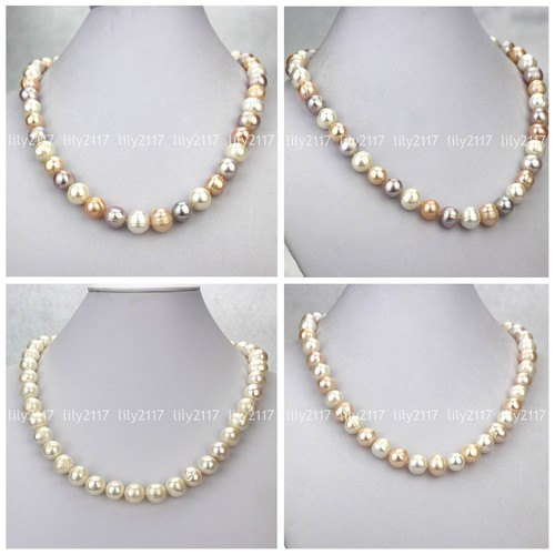 Natural Real 11-12mm White Pink Freshwater Cultured Pearl Necklace