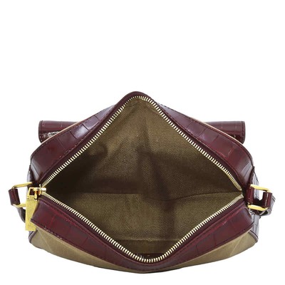 Pre-owned Bally Bar Daniel Embossed Leather Crossbody Bag Wac01t Cv042 I1b9o In Sand/burgundy/brown