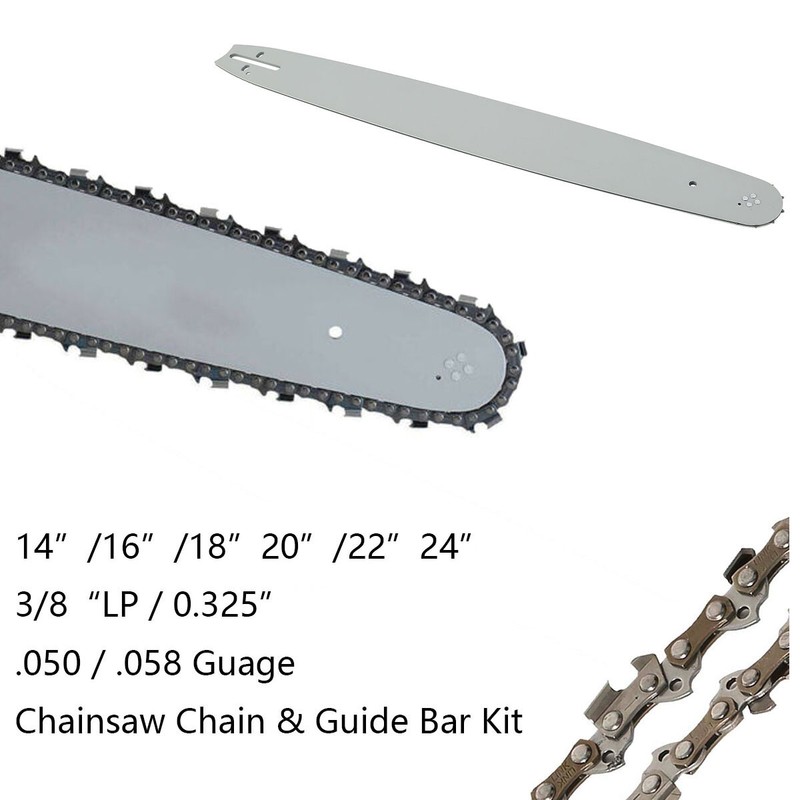 14/16/18/20/22/24" Chainsaw Chain/Guide Bar/Kit 3/8"LP 0.325" Pitch