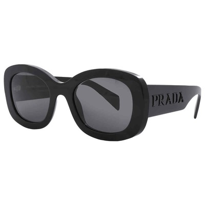 Pre-owned Prada Dark Grey Oval Ladies Sunglasses Pr A13s 1ab5s0 54 Pr A13s 1ab5s0 54 In Gray