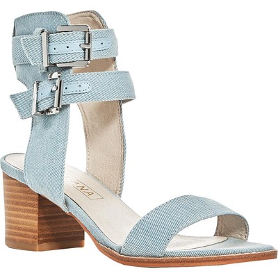 Sol Sana Womens Porter Blue Denim Heel Sandals Shoes 37 Medium (B,M) BHFO 2510