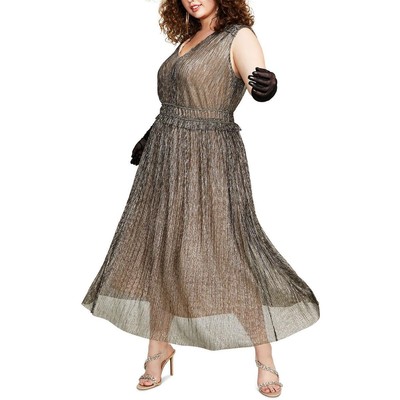 

Женское шифоновое вечернее платье с жатым узором Taylor Plus BHFO 2988, Black/gold/silver