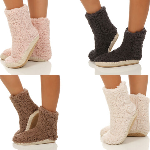 Damen Hüttensocken Kuschelsocken Hausschuhe Strümpfe Teddyfell ABS Sohle CL 091