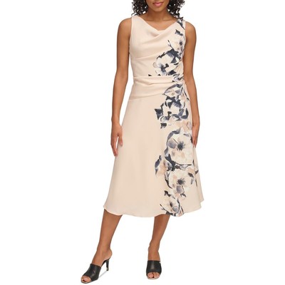 Женское бежевое приталенное платье-клеш с принтом DKNY Petites 6P BHFO 5126