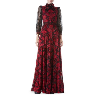 

Красное длинное вечернее платье-рубашка Alice and Olivia Coletta с принтом  BHFO 6375, New dimension black
