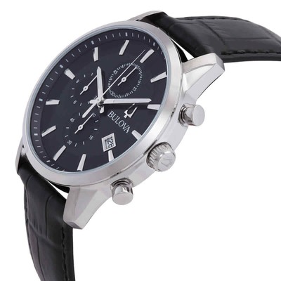 Pre-owned Bulova Sutton Chronograph Quartz Black Dial Men's Watch 96b403