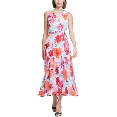 Женское белое шифоновое платье миди с искусственным запахом Calvin Klein, 16 BHFO 0744