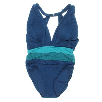 Женский слитный купальник Badgley Mischka в голубой цветовой блок 14 BHFO 1964
