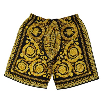 Pre-owned Versace Men's Silk Twill Barocco Print Shorts In Multicolor