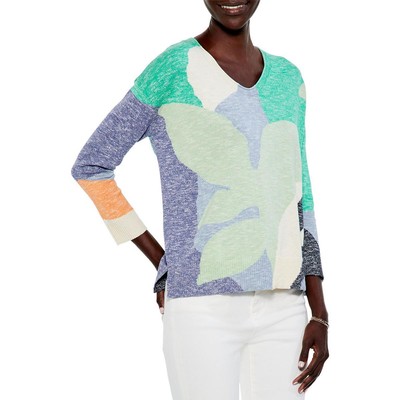 

Женская зеленая вязаная рубашка с круглым вырезом Nic + Zoe, топ  BHFO 2492, Green multi