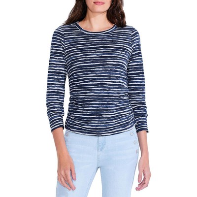 Nic + Zoe Womens Blue Striped Creweck Long Sleeves Pullover Top XS BHFO 0600
