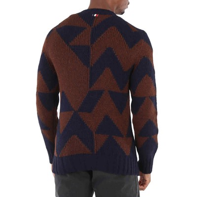 Pre-owned Moncler Men's Geometric Pattern Knitted Crewneck Sweater In Blue