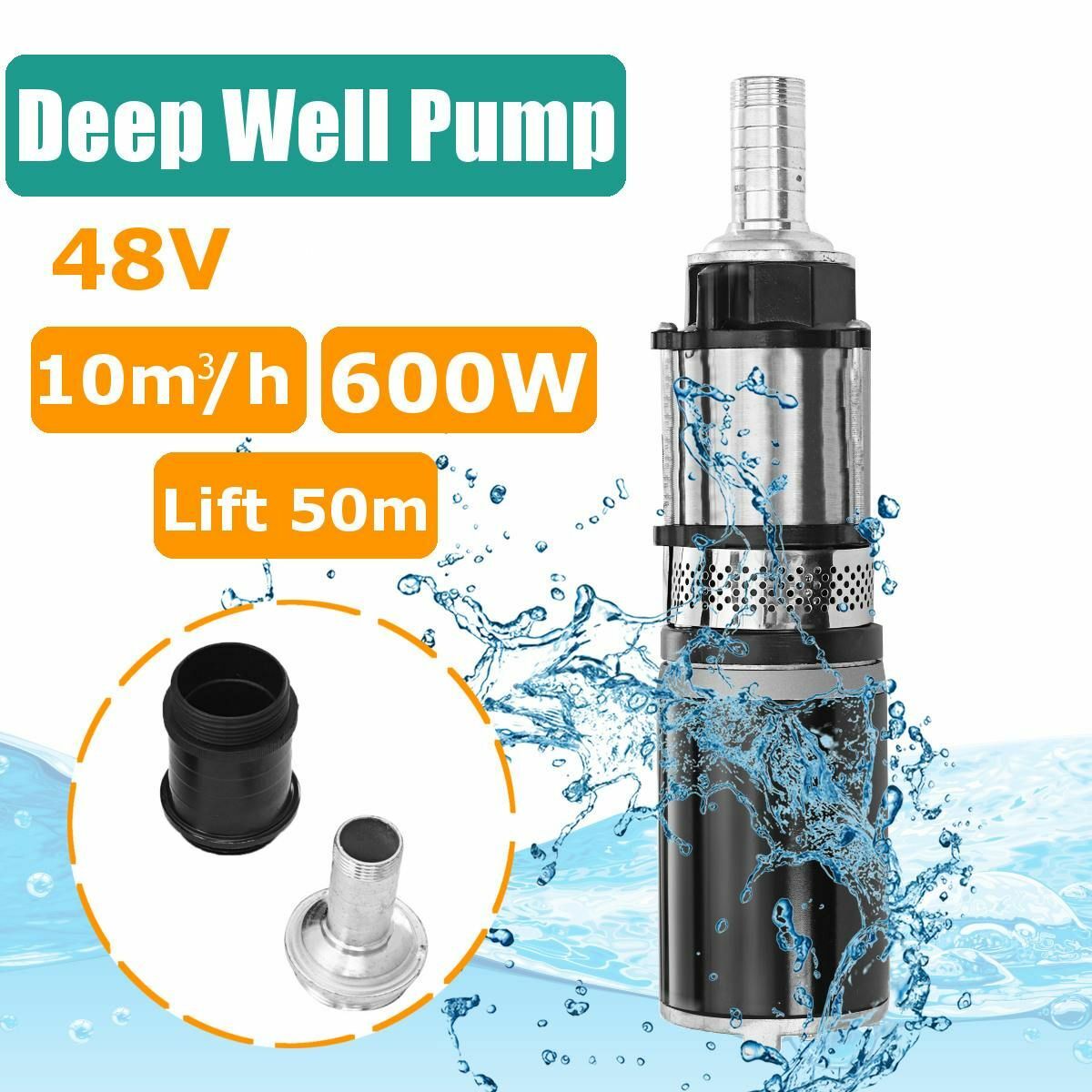 Deep Well Pump Water Solar Submersible 48V/60V Power Irrigation Stainless Steel