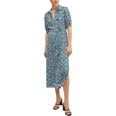 

Женское синее тканое платье-рубашка миди MNG с геопринтом  BHFO 5778, Blue/black/ivory