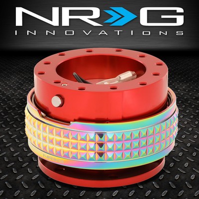 БЫСТРОРАЗЪЕМНОЕ АЛЮМИНИЕВОЕ РУЛЕВОЕ КОЛЕСО NRG С 6 БОЛТАМИ 2.1 КРАСНОЕ/НЕОХРОМИРОВАННОЕ ПИРАМИДАЛЬНОЕ КОЛЬЦО NEO