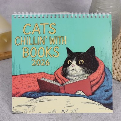2026 Cats Chillin' with Books Wall Calendar  Funny Cat Lover Gift Home  Decor