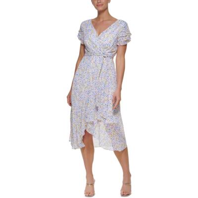

DKNY Женское белое платье миди с поясом и запахом с цветочным принтом  BHFO 8869, Cream multi