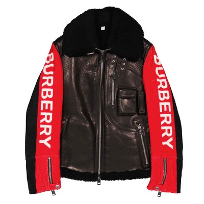 Pre-owned Burberry Leather And Shearling Contrast Sleeve Aviator Jacket In Black