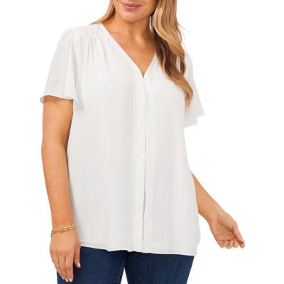 Женская белая прозрачная блузка с разрезом на шее Vince Camuto Плюс 1X BHFO 5993
