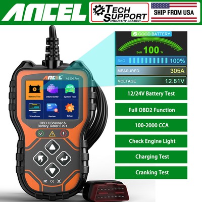 ANCEL AS200 Pro 2 In 1 OBD2 Diagnostic Tool Scanner Code Reader & Battery Tester