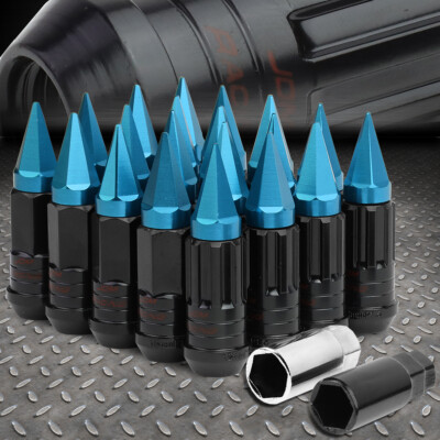 ШИПАСТЫЙ СВЕТЛО-ГОЛУБОЙ СТАЛЬНОЙ ШЛИЦЕВОЙ НАКОНЕЧНИК С 16 ОБОДКАМИ + 4 КОНТРГАЙКИ + КЛЮЧ M12X1,5 22 мм x 75 мм