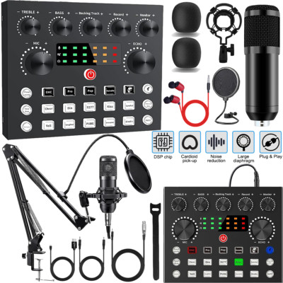 Complete Home Studio Recording Kit Mixer Condenser Microphone Set Music Podcast