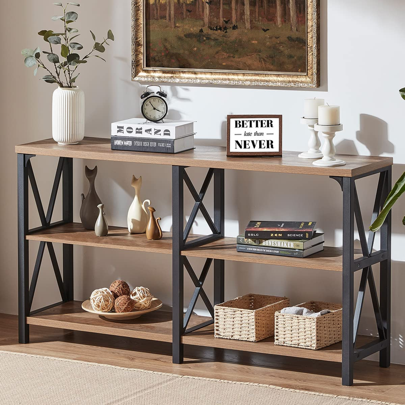 IBF Rustic Console Table, Industrial Wood and Metal Sofa Tab