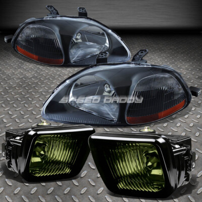 ЧЕРНЫЙ КОРПУС ФАР С ЯНТАРНЫМИ УГЛАМИ + ДЫМЧАТАЯ ЛИНЗА ПРОТИВОТУМАННОЙ ФАРЫ OE ДЛЯ CIVIC 96-98