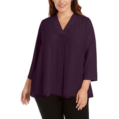 Женская фиолетовая шифоновая рубашка с плиссированным верхом Calvin Klein Plus 0X BHFO 1508