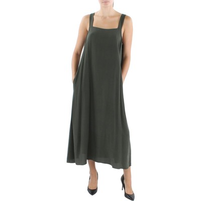 

Женское зеленое шелковое длинное платье миди Eileen Fisher для дня и ночи,  BHFO 1217, Seaweed