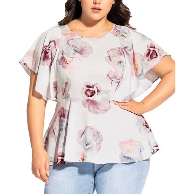 City Chic Womens White Textured Floral Peplum Top Blouse Plus 24 XXL BHFO 2390