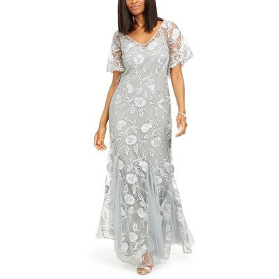 

Alex Evenings Женское серебряное вечернее платье из тюля с вышивкой  BHFO 8899, Light silver