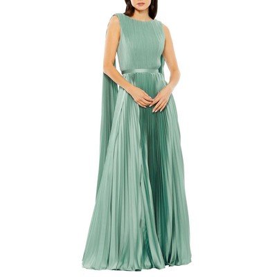 Женское зеленое атласное плиссированное вечернее платье Mac Duggal 14 BHFO 5471