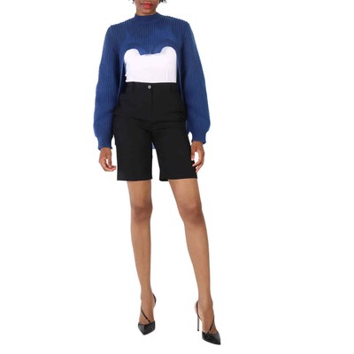 Pre-owned Burberry Ladies Warm Royal Blue Cut-out Knit Technical Reconstructed Sweater,