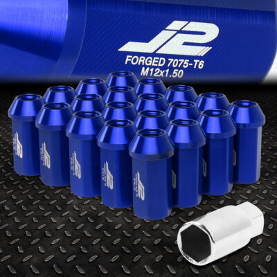 J2 ENGINEERING 7075 АЛЮМИНИЙ M12X1.5 20ШТ 45 ММ ГАЙКА С ОТКРЫТЫМ НАКОНЕЧНИКОМ + АДАПТЕР СИНИЙ