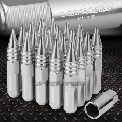 JDM АЛЮМИНИЕВЫЕ СЕРЕБРИСТЫЕ ГАЙКИ С ШИПАМИ + АДАПТЕР 20 ШТ./КОМПЛ. M12X1.5 ДИАМЕТРОМ 25 ММ/ВЫСОТОЙ 107 ММ