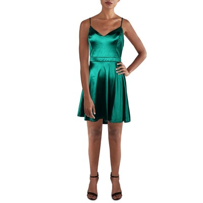 City Studio Womens Green Satin Flare Party Mini Dress Juniors 11 BHFO 1369