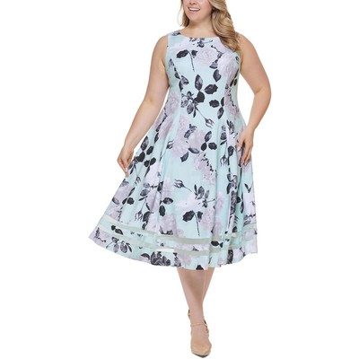 

Женское зеленое платье миди из икры с цветочным принтом Calvin Klein Plus  BHFO 1521, Seaspray multi