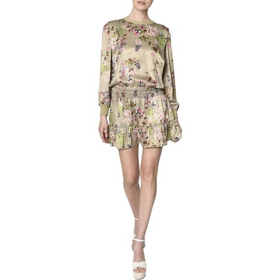 

Женское зеленое короткое мини-платье с цветочным принтом Nicole Miller Petites  BHFO 9399, Khaki multi