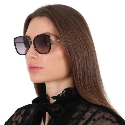 Pre-owned Gucci Grey Gradient Cat Eye Ladies Sunglasses Gg0606sk 001 56 Gg0606sk 001 56 In Gray