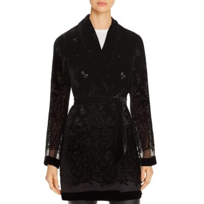 

Elie Tahari Womens Coley Black Velvet Burnout Midi Jacket  BHFO 0315, Черный