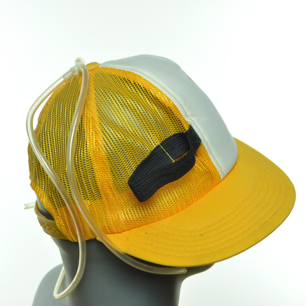 Beer Drinking Cap Hat Holds Two Beers Snapback Truckers Mesh Yellow/White